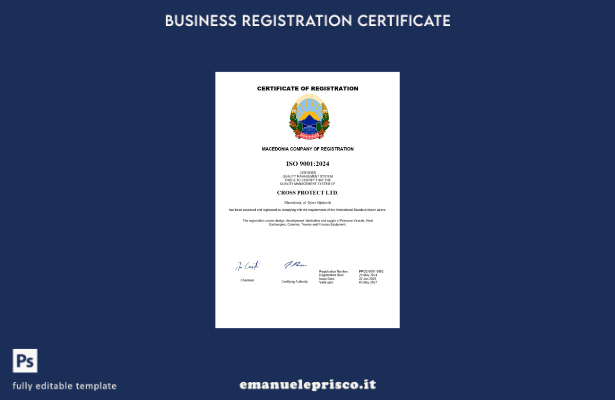 Certificato di registrazione aziendale della Macedonia in stile verificato Model